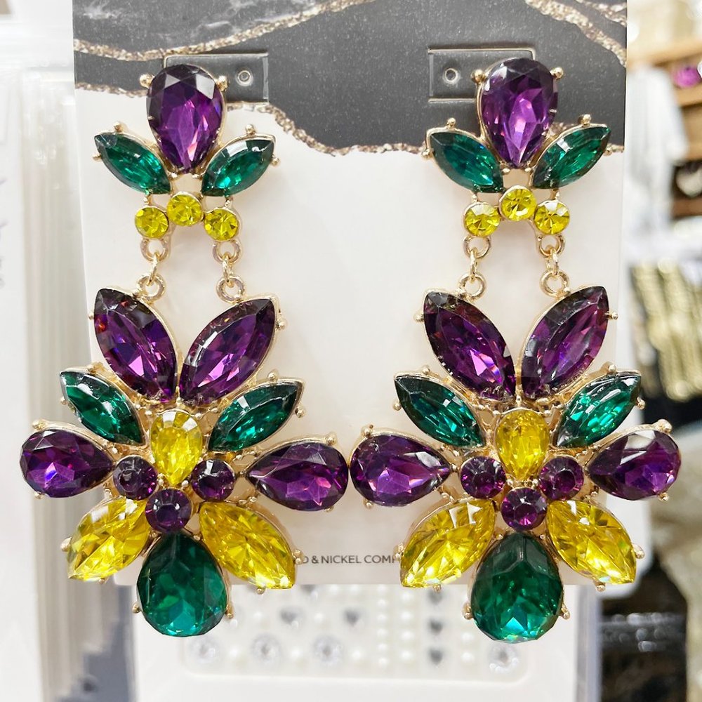 Mardi Gras rhinestone earrings